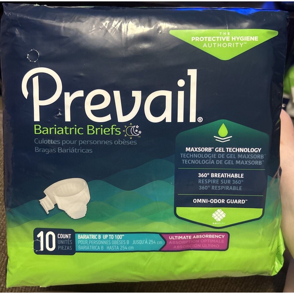 Prevail Bariatric Briefs, Ultimate Absorb Diapers Size B (3X-Large), Pack of 10